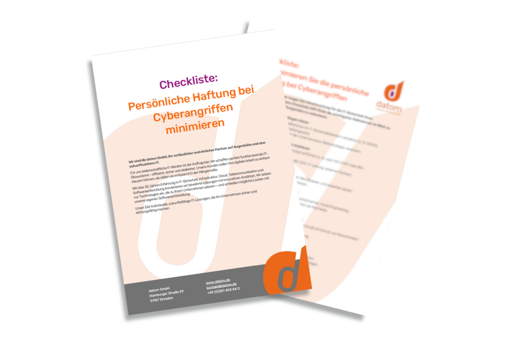 Vorschau Checkliste persönliche Haftung bei Cyberangriffen Voransicht Deckblatt und erste Seite Checkliste